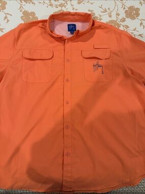 Guy Harvey Men's Bright Orange Long-Sleeve Button-Down Shirt